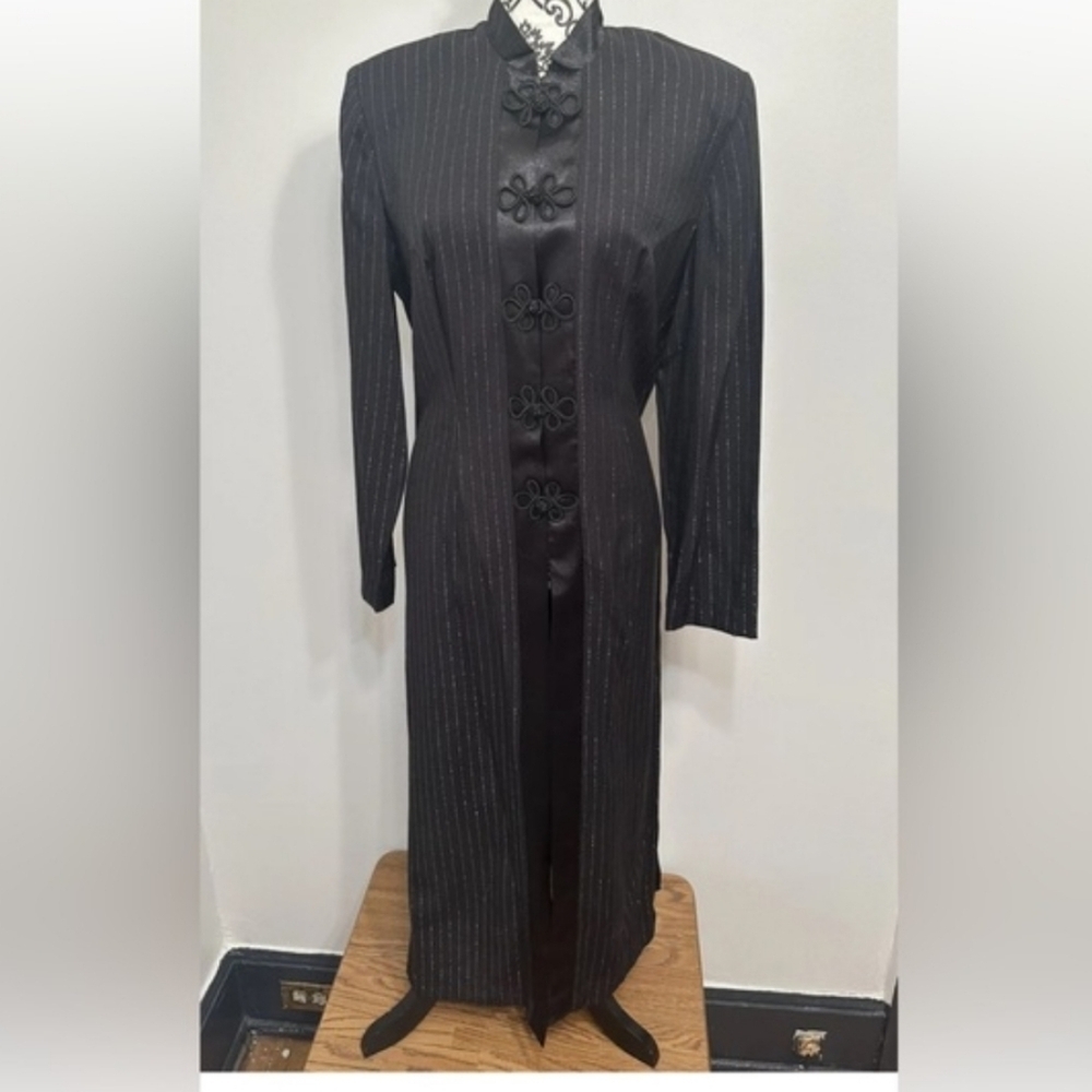 M.H.M. Melissa Harper Black Silver Metallic Stripe Frog Close Kimono Jacket Sz14